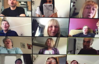 Singing workshop with 12 members singing on zoom with George and Nadia.