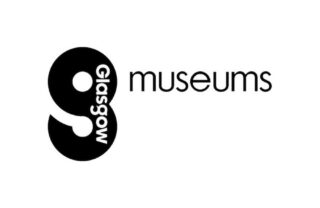 the Glasgow Museums logo - a large black lower case 'G' with the word 'Glasgow' written vertically downwards inside it, and the word 'museums' written to the top right of this, horizontally